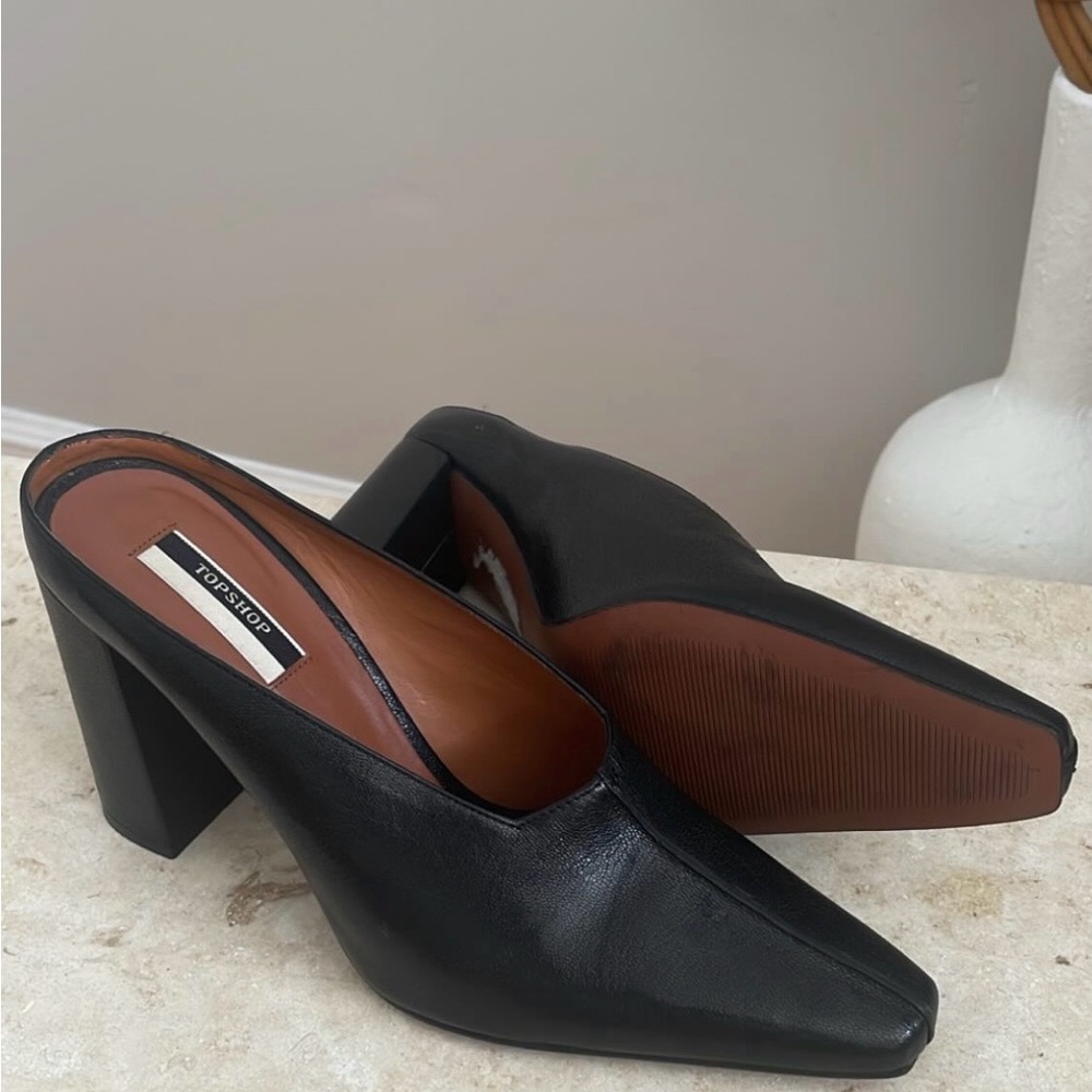 Topshop Black Leather Mules